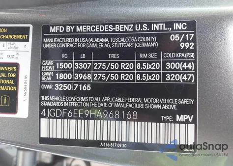 2017 Mercedes-Benz Gls 450 4Matic z USA, uszkodzony, nr VIN 4JGDF6EE9HA968168
